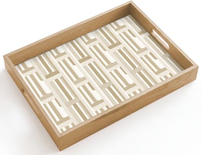 Dienblad hout 40x30 cm - Schootdienblad - Modern - Geometrisch - Beige - Borrelplank rechthoek - Plateau dienbladen