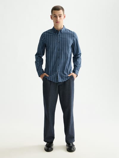 Scotch & Soda Micro Aop Slim-fit Shirt Diamond Micro Faded Denim Aop Maat: XL | Casual Overhemden Outlet | Heren | Blauw