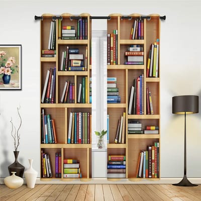Vintage Boekenkast Bibliotheek Boek Gordijnen voor Slaapkamer Woonkamer Leefruimte Gordijnen Keuken Kinderen Leefruimte Raamgordijn Moderne Woondecoratie W60H60(CM)x2PCS&Grommet Top
