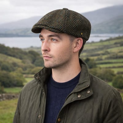 The Scholar – 100% Kerry Woollen Mills Tweed – Groene Baker Boy Cap - Hatman of Ireland - maat Medium (58cm)