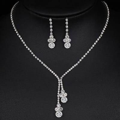Bruidssieraden voor Vrouwen, Volledig Strass Lassen Temperament Ingelegd met Zirkonia Oorbellen, Ketting, Eenvoudige Set, Bruiloft Benodigdheden K9