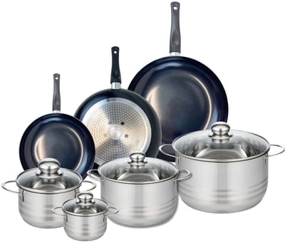 Set van 3 Kookpannen 20, 24 en 28 cm en 4 braadpannen 12, 16, 20 en 24 cm Elo Prima Brillant