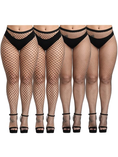 4 Paires Collants résille Grande Taille Sexy Collants résille Noirs Bas résille Collants à Mailles Croisées Bas Montants One Size black