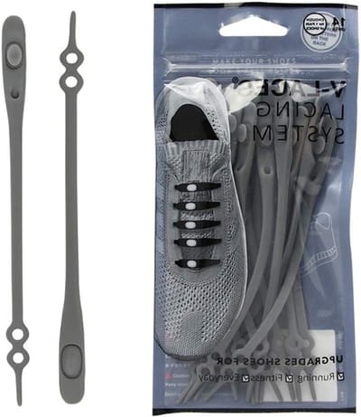 Elastische veters zonder knopen voor kinderen en volwassenen, ideaal voor sneakers en sportieve schoenen, grijs