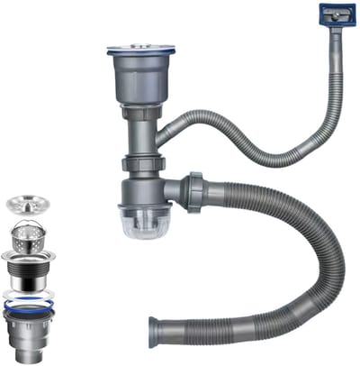 Dailygoods- Afvoerset Gootsteen - Roestvrij Staal - Flexibele Afvoerpijp - Afvoerzeef - Waterdicht - Geurbestendig - Geschikt voor 3-1/2'' Gatmaten