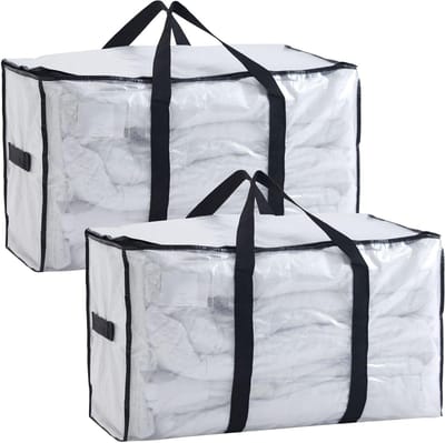 Waterdichte opbergtas met doorzichtig venstervak voor etiket - Robuuste verhuisdozen, 2 stuks, ideaal voor opslag en organisatie