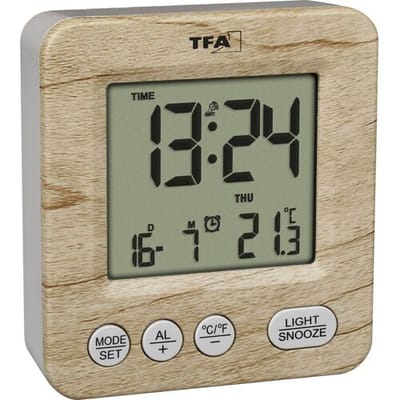 TFA Dostmann 60.2567.08 Wekker Zendergestuurd Hout, Bruin Alarmtijden 1