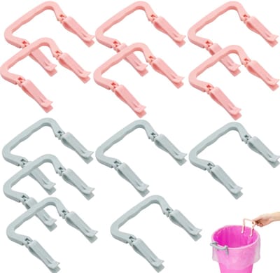12 stuks - Opbergclip voor vuilniszakken-Antislipclip-Clip voor aan de zijkant van de prullenbak - Afvalclip-Kleine prullenbakclip - Roze, Groen - 9,5*9*1 cm - Geschikt voor prullenbakken in de badkamer, papierbakken, toiletten, kantoren, slaapkamers