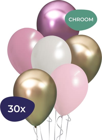 Sweet 16 Versiering - Mix - Metallic Roze & Wit, Pastel Roze, Glossy Pink & Gold - 30 stuks - Helium Ballonnen - Latex - Versiering Verjaardag - Babyshower Versiering