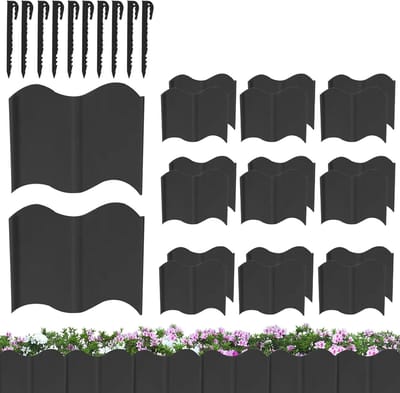 Tuinrand 20 stuks - Bloemperkomheining Gazon - Tuin Decoratie - UV-bestendig ABS Materiaal - 10 Palen - Zwart