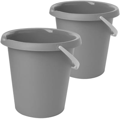 Set van 2 duurzame poetsemmers van 10L - Lichtgrijs - Ergonomische handgreep - Ideaal voor schoonmaken en tuinieren