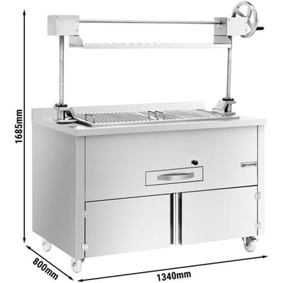 GGM Gastro Holzkohlegrill - 1340mm - mit Lift & 1 Schublade - Grillrost: 1070x470mm Zilver