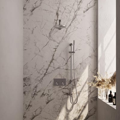 Brauer Brushed Edition Thermostatische Regendoucheset Inbouw - Hoofddouche 20 cm - Rechte Wandarm - Met Drukknoppen - Handdouche Staaf - Doucheslang - Geintegreerde Glijstang - Rvs