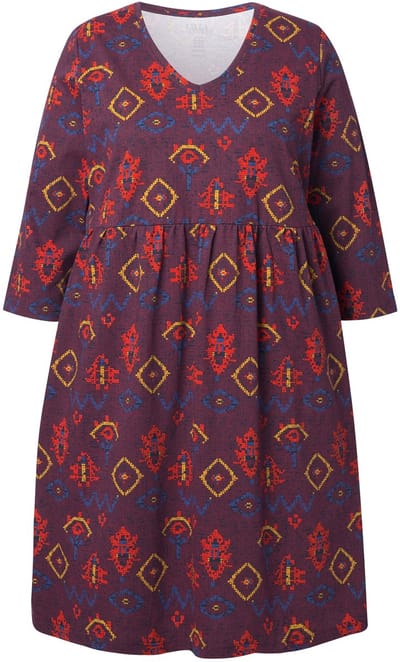 Ulla Popken - Dames - Longshirt A-lijn V-hals 3/4-mouwen zakken - Donker wijnrood - Maat 46+