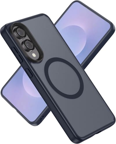 Casemania Hoesje Geschikt voor Samung Galaxy S25 Edge - Donker Blauw - Matte Armor Back Cover met Camera Bescherming - Telefoonhoesje Geschikt voor MagSafe - Navy Blue