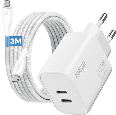 Phreeze usb C oplader met kabel geschikt voor iPhone en iPad met Lightning kabel 3 meter - Power Delivery snellader met 2 usb C poorten