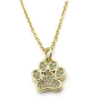 Damesketting met hanger - staal - hondenpootje - goudkleurig - verguld - zirkonia steetjes