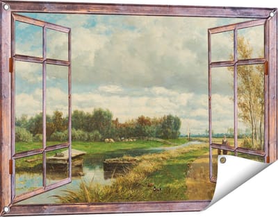 Gards Tuinposter Doorkijk Landschap in de Omgeving van Den Haag - Willem Roelofs - 90x60 cm - Tuindoek - Tuindecoratie - Wanddecoratie buiten - Tuinschilderij