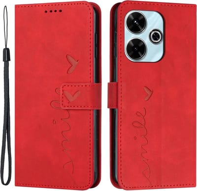 Coverup Hoesje - Geschikt voor Xiaomi Redmi 13 / Poco M6 4G Hoesje - Coverup Smile Book Case - Rood