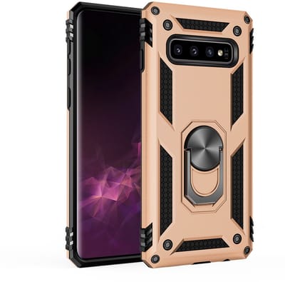 Hoesje Geschikt Voor Samsung Galaxy S10+ Armor Hoesje Ringhouder TPU - Goud