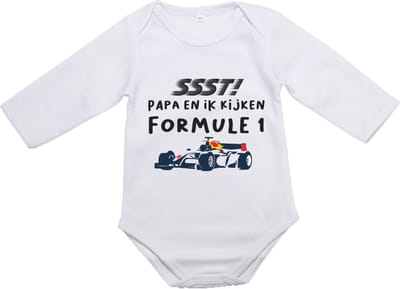 Hospitrix Baby Rompertje met Tekst "SSST! Papa En Ik Kijken Formule 1" R7 - Maat S- 50/56 - Lange Mouw - Cadeau - Zwangerschap - Aankondiging - Romper