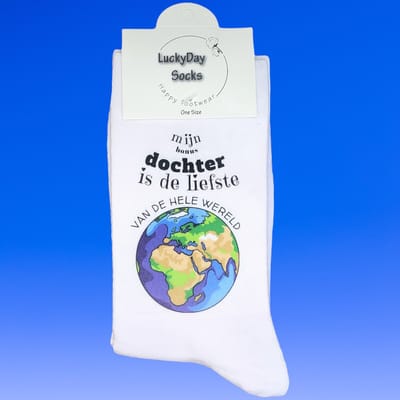 Liefste Dochter - bonusdochter - Hou van je - Verjaardag - Gift - Bonus dochter cadeau - Dochter -Sokken met tekst - Witte sokken - Cadeau voor dochter - Kado - Sokken - Verjaardags cadeau voor bonus dochter - LuckyDay Socks - Maat 37-44