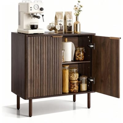 VEVOR Koffiebarkast, Mid Century Gekartelde Koffiebartafel met 2-Vlakke Opslag, Buffetstandkast met Schuurdeur, Buffetstation Sideboard voor Living Room, Entrance, 80 x 37.5 x 80 cm Houthakkerschors