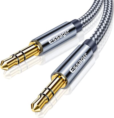 Essager Aux-kabel Luidsprekerkabel 3,5 mm jack Audiokabel voor auto-hoofdtelefoonadapter Jack 3,5 mm luidsprekerkabel voor microfoon MP3 MP4 2m donkergrijze kleur