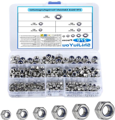 270 Stuks Zelfsluitende Moeren van RVS - Hex Moeren Set voor Schroeven, Draadstangen en Ringen M3 M4 M5 M6 M8