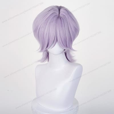 Saja Jongens Mysterie Cosplay Synthetische Pruik 38cm Kort Gemengd Paars Mannenhaar Anime Hittebestendige Pruiken gray