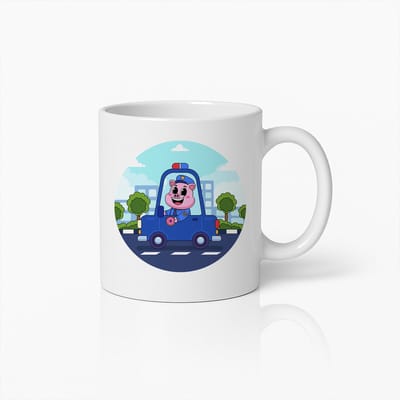 Schattige Cartoon Beer in Politiewagen Mok – Leuk Cadeau voor Kinderen en Dierenliefhebbers