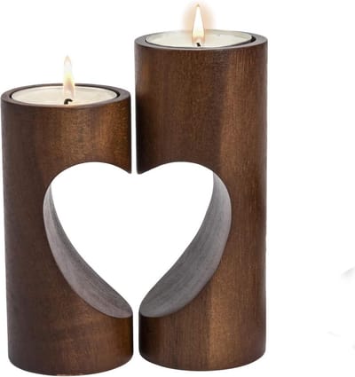 Theelicht kandelaars, houten theelichthouders, schattige eenheid hart theelichthouders voor home decor - donker