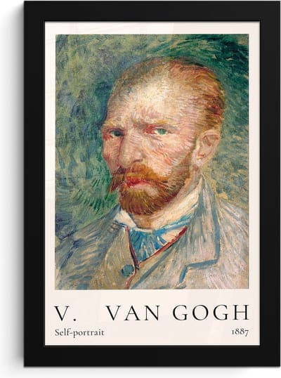 Poster in lijst - Fotolijst 20x30 cm - Posters - Vincent van Gogh - Self-portrait - Kunst - Oude meesters - Posterlijst zwart - Decoratie - Wanddecoratie woonkamer - Muurdecoratie slaapkamer