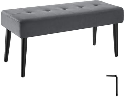 tectake® Gestoffeerd Bankje - 95 x 38 x 45 cm - Stikpatroon - Draagkracht 220 kg - Zitbank - Halbank - Bank voor Woonkamer, Slaapkamer, Bedeinde - Fluweellook Grijs