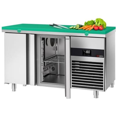 GGM Gastro Tiefkühltisch PREMIUM - 1400x700mm - mit 2 Türen - inkl. Schneideplatte Grün