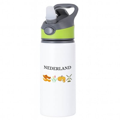 Hacebo® - Nederland waterfles met rietje groen - Amsterdam - toeristen Nederlanders - Rood wit blauw - Holland - cadeau - kado - water fles - 650ML