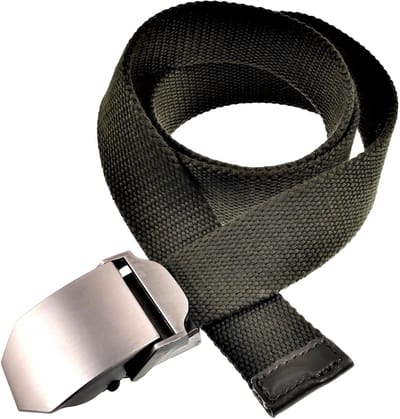 Canvas Riem Heren, Vierkante Metalen Gesp, Legergroen - 4cm Breed - Taillemaat tot 110 cm