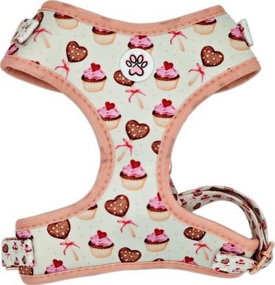 Hondentuigje - Zacht Tuigje / Honden Harnas - Roze - Cupcakes - Koekjes - Hartjes - Classy in the City - Paw My God! - Maat XS