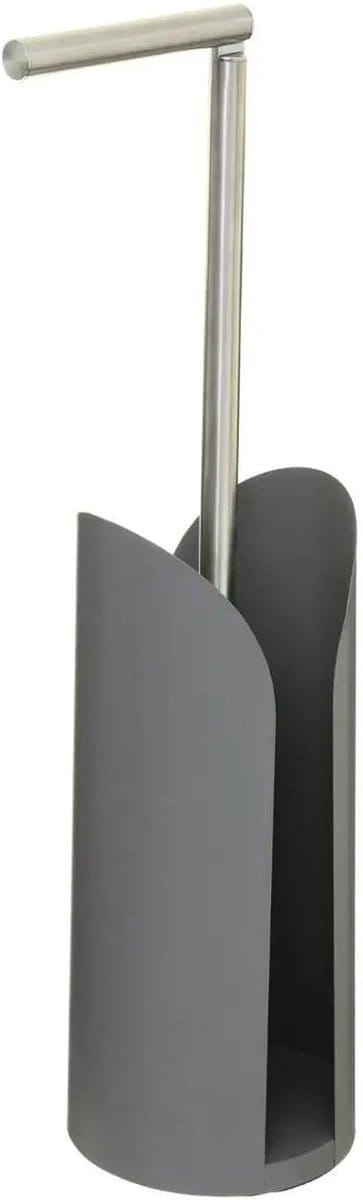 5Five Staande wc/toiletrolhouder met reservoir en flexibele stang - grijs - 59 cm - metaal - Wc-rol houder - Toiletrol houder