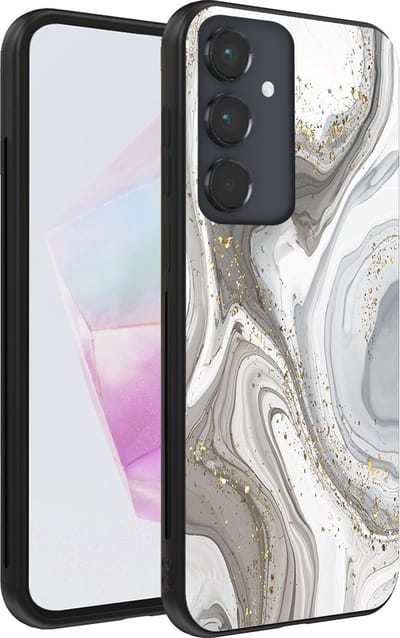 Smartphonica Telefoonhoesje geschikt voor Samsung Galaxy A35 met marmer opdruk - TPU backcover case marble design - Zilver geschikt voor Samsung Galaxy A35