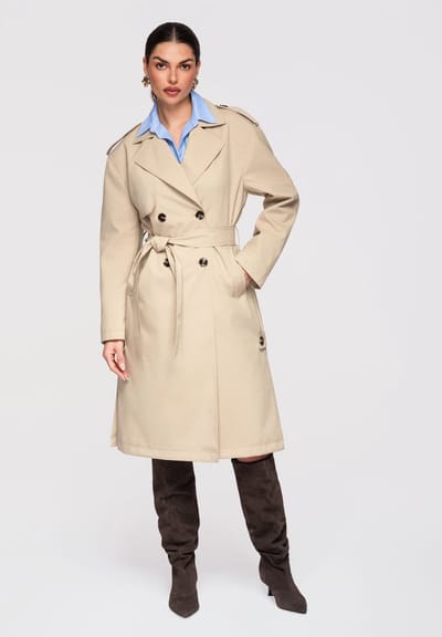 OMBRE Trenchcoat - Lange Mouw - Knopen - Effen Beige L