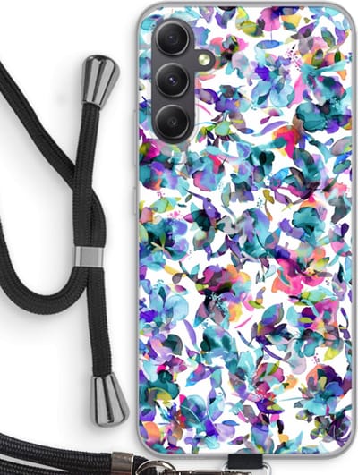 Case Company® - Hoesje met koord geschikt voor Samsung Galaxy A34 hoesje met Koord - Hibiscus Flowers - Telefoonhoesje met Zwart Koord - Bescherming aan alle Kanten en Over de Schermrand