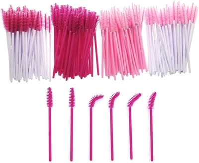 Famanu – mascara borsteltjes voor wimperextensions, kunststof handvat, 50 stuks, roze