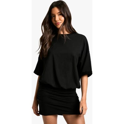 boohoo Dames Gerimpelde T-shirt minijurk | Black | Maat: 8