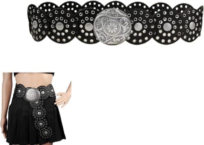 Boho Disc Leren Ceintuur voor Dames, Brede Ronde Ceintuur voor Jurken en Jeans, Trendy Accessoire voor Elke Outfit