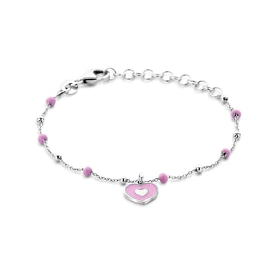 Zilver Gerhodineerd armband emaille hartje 13 + 3 cm 1341618