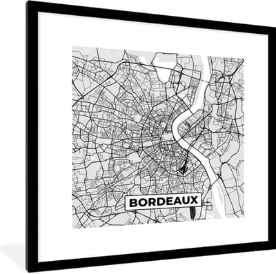 Fotolijst incl. Poster - Kaart - Stadskaart - Bordeaux - Plattegrond - Frankrijk - 40x40 cm - Posterlijst