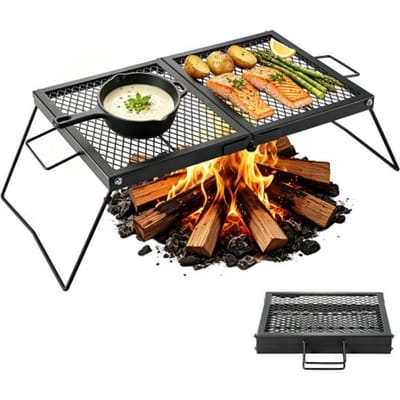 VEVOR opvouwbaar grillrooster voor kampvuren 758 x 383 x 235 mm, draagbare tafelgrill van koolstofstaal met poten en handvat, grillrooster voor buiten grillen, kamperen en tuinieren