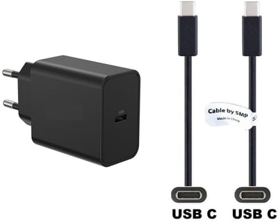 OneOne 45W super snellader en screenprotector van glas voor iPhone 15 en iPhone 16. Oplader met sterke 1,0m USB C naar C kabel. Krachtige zwarte PD PPS lader adapter. Screenprotector past op Apple iPhone 15, iPhone 16