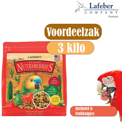 Lafeber Nutri-Berries El Paso Pagegaai - Voordeelzak 3kg - Inclusief 6 fruitkuipjes